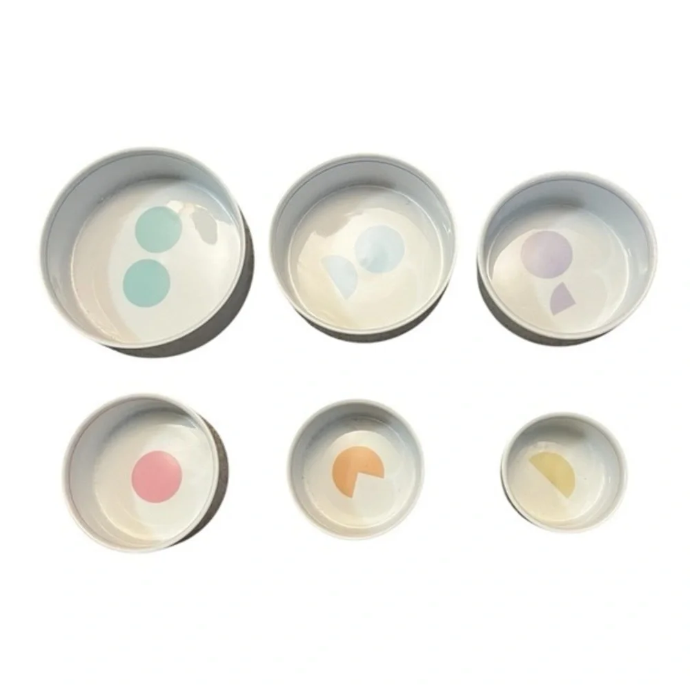 MESU Set of 6 Ceramic Nesting Measuring Cups  w/ Pie Fractions Visuals #math
